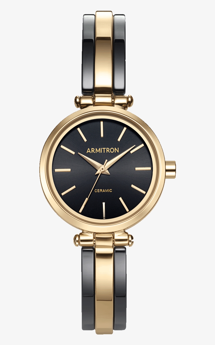 Two Tone Analog Watch With Black Ceramic And Gold Bangle - Watch, transparent png