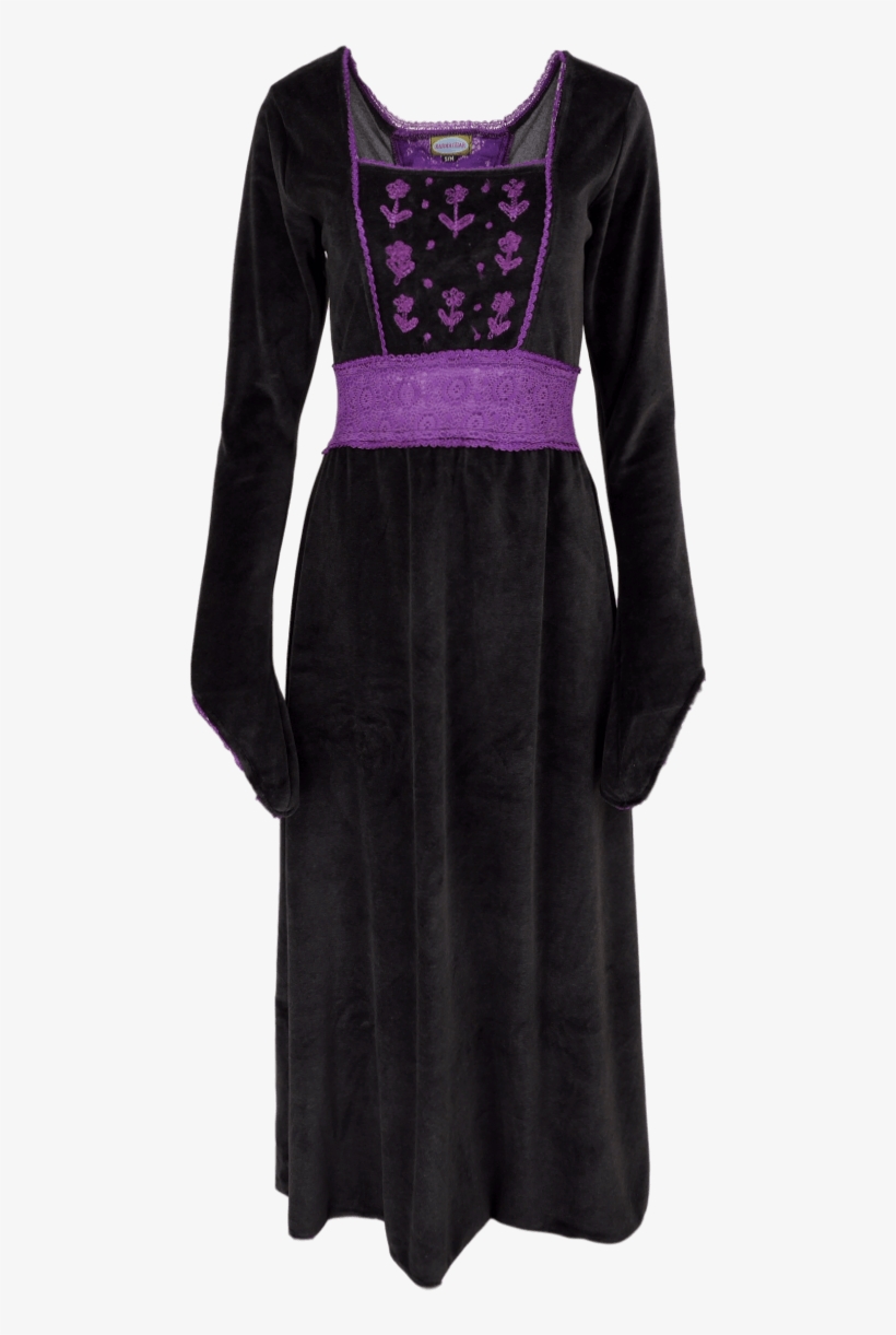 Embroidered Velvet Medieval Dress Black Purple Front - Formal Wear, transparent png
