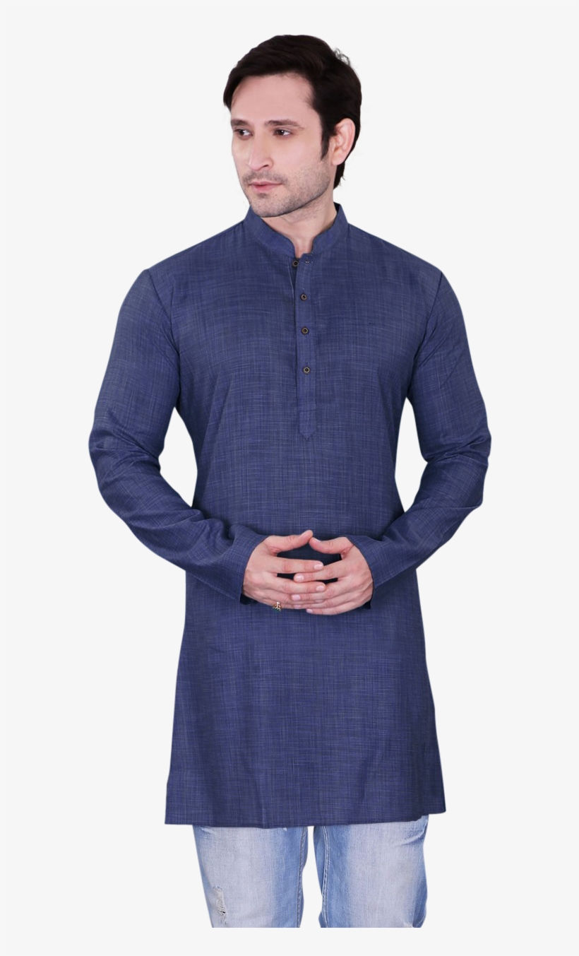 Men's Navy Blue Dupion Plain Short Kurta, transparent png