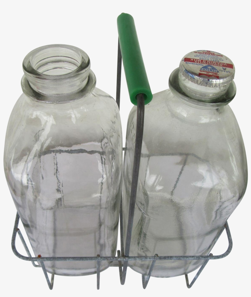 Wire Milk Bottle Carrier And Half Gallon Bottles 1940s - Glass Bottle, transparent png