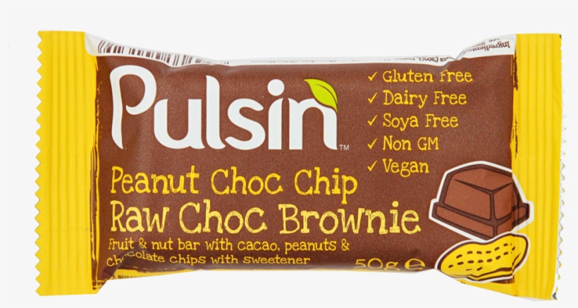 Pulsin' Peanut Choc Chip Raw Choc Brownie 50g - Pulsin Peanut Choc Chip Raw Choc Brownie, transparent png
