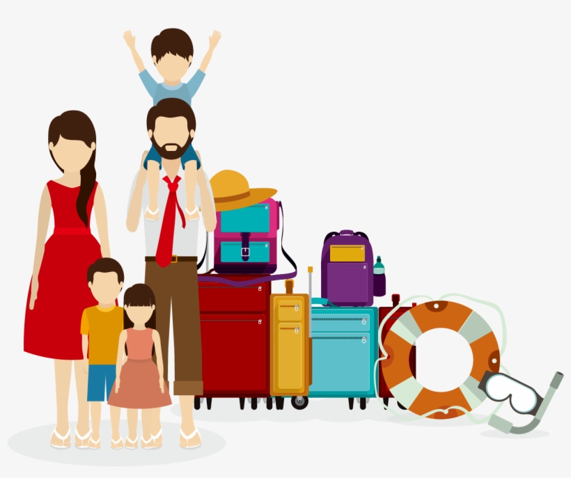 旅行五口之家矢量素材下载- Family Traveling Vector - Family Travel Vector, transparent png