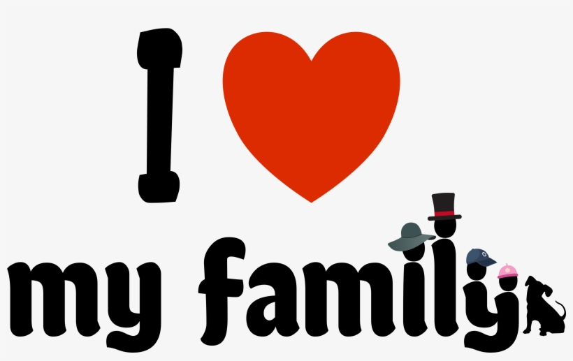 I Love My Family With Four Funny Hats And The Dog - Heart, transparent png