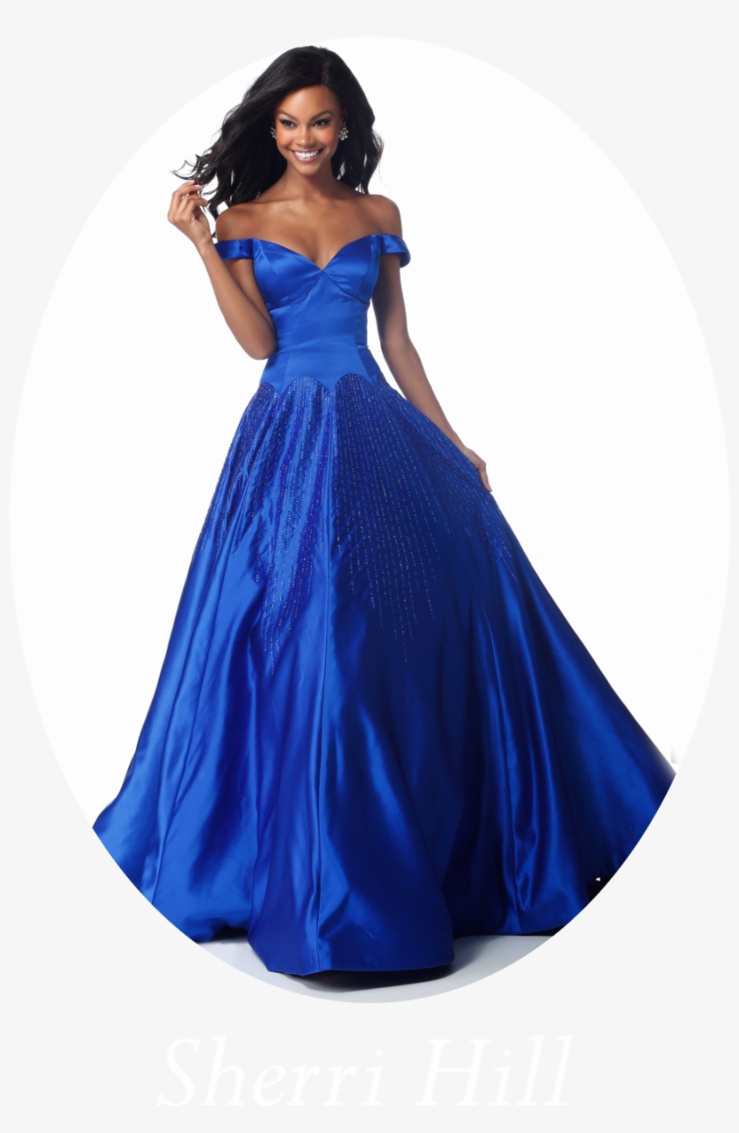 Sherri Hill Blue Off The Shoulder Prom Dress, transparent png