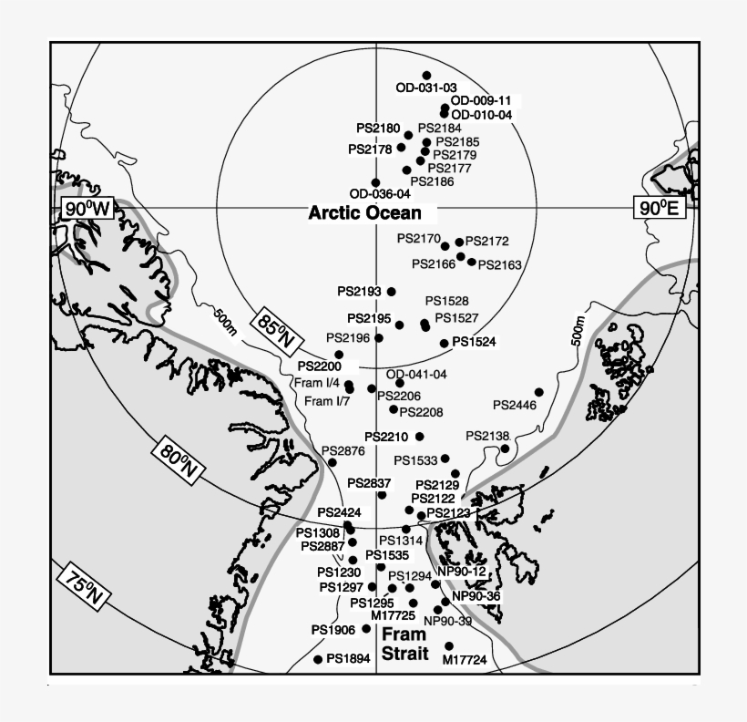 Location Of Sediment Cores Used From The Fram Strait - Diagram, transparent png