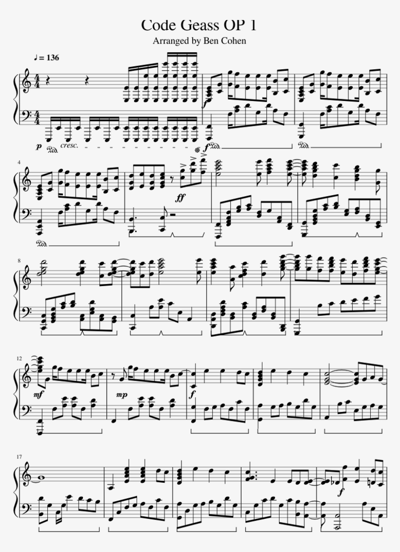 Hangyaku No Lelouch - Sheet Music, transparent png