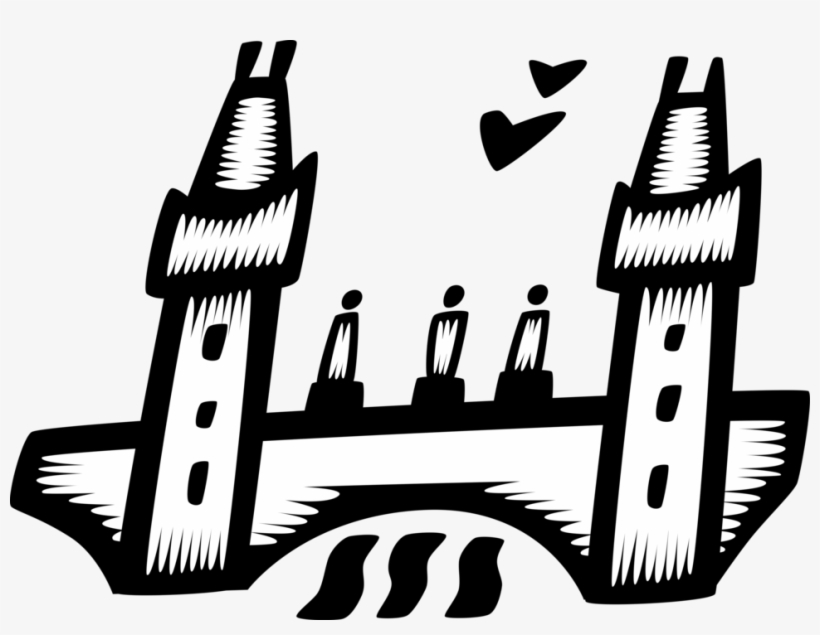 Vector Illustration Of Bridge With Towers Architecture, transparent png