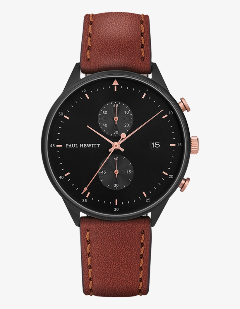 Watch Chrono Line Black Sunray Ip Black/rose Gold Leather - Ph Cb Bsr 1m, transparent png