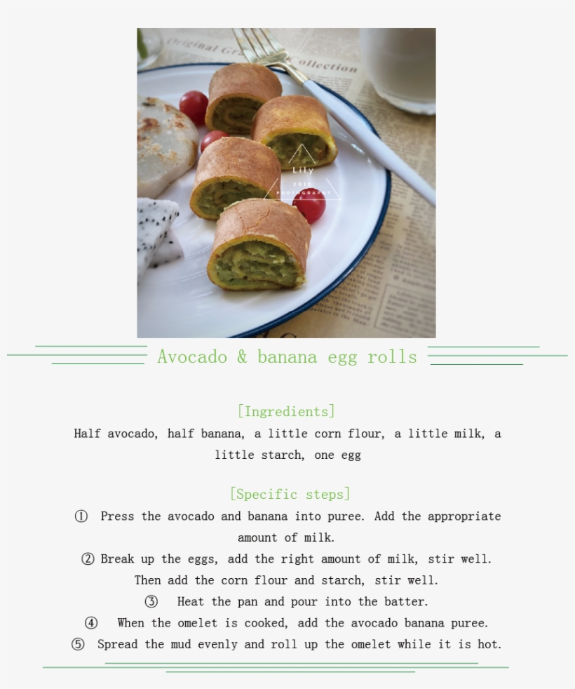 牛油果香蕉鸡蛋卷英文 - Dish, transparent png