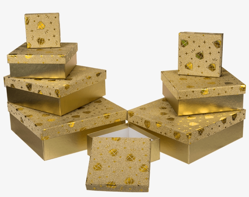Caja De Regalo Dorada Con Decoración De Diamantes Dorados - Wood, transparent png