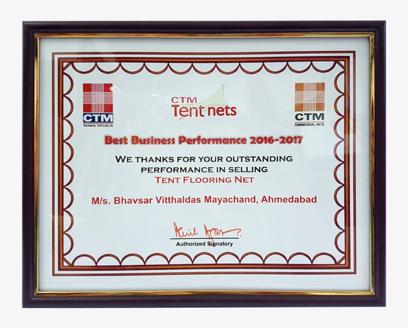 Certificate Of Honoure Given By Sundaram Carpets Awarded - Picture Frame, transparent png