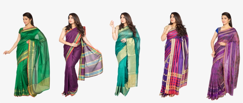 Assorted 5 Cotton Silk Saree Collections - Silk, transparent png