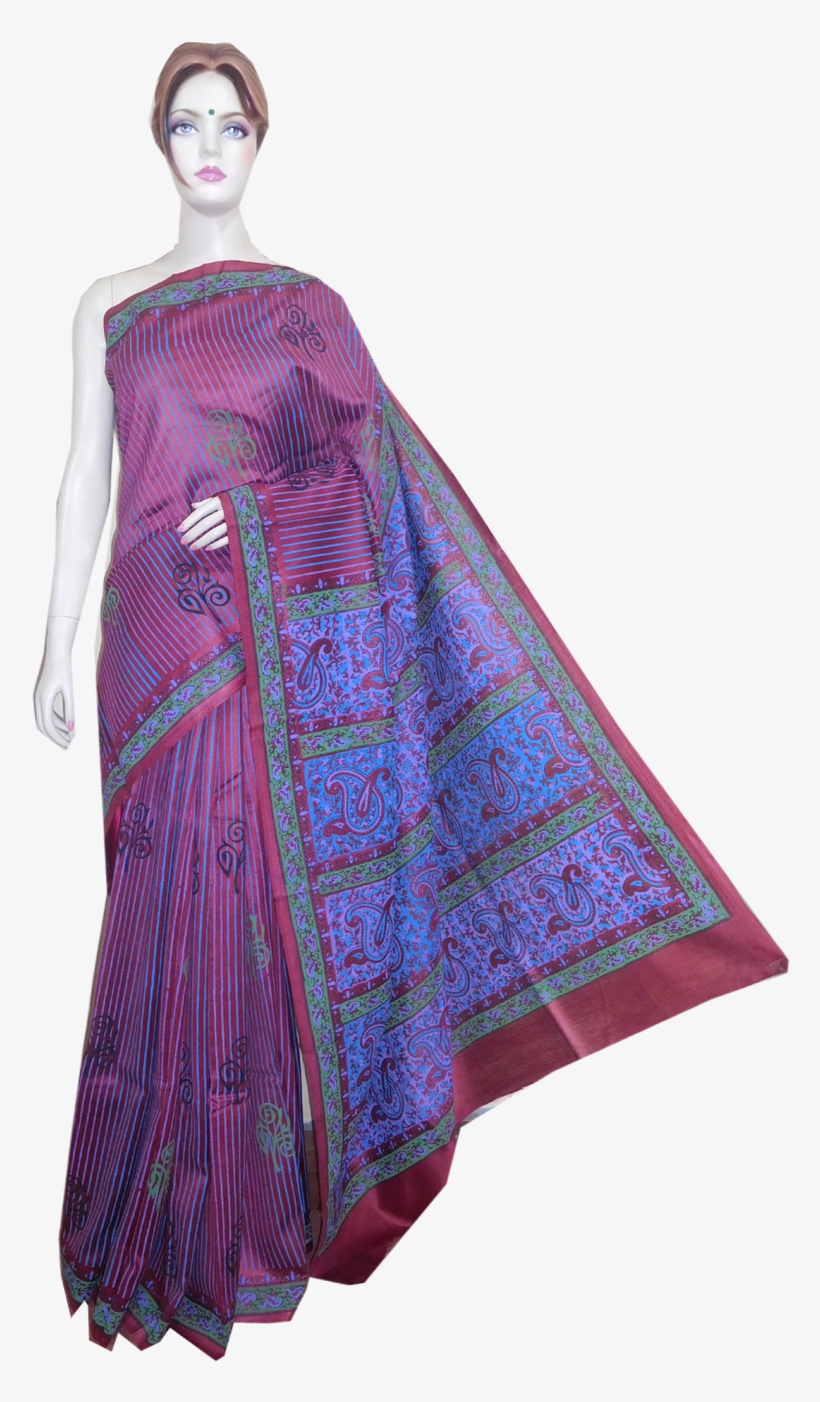 Handwoven And Hand Block Printed Silk Saree - Silk, transparent png