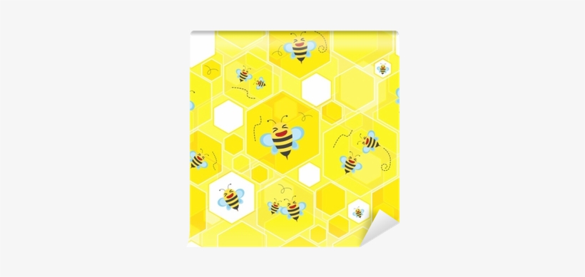 Seamless Vector Background, Cute Bee On Honeycomb Background - Illustration, transparent png