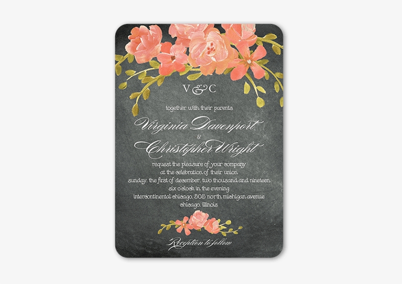 Chalkboard Floral Wedding Invitation, Rounded Corners, - Gray Floral Wedding Invite, transparent png