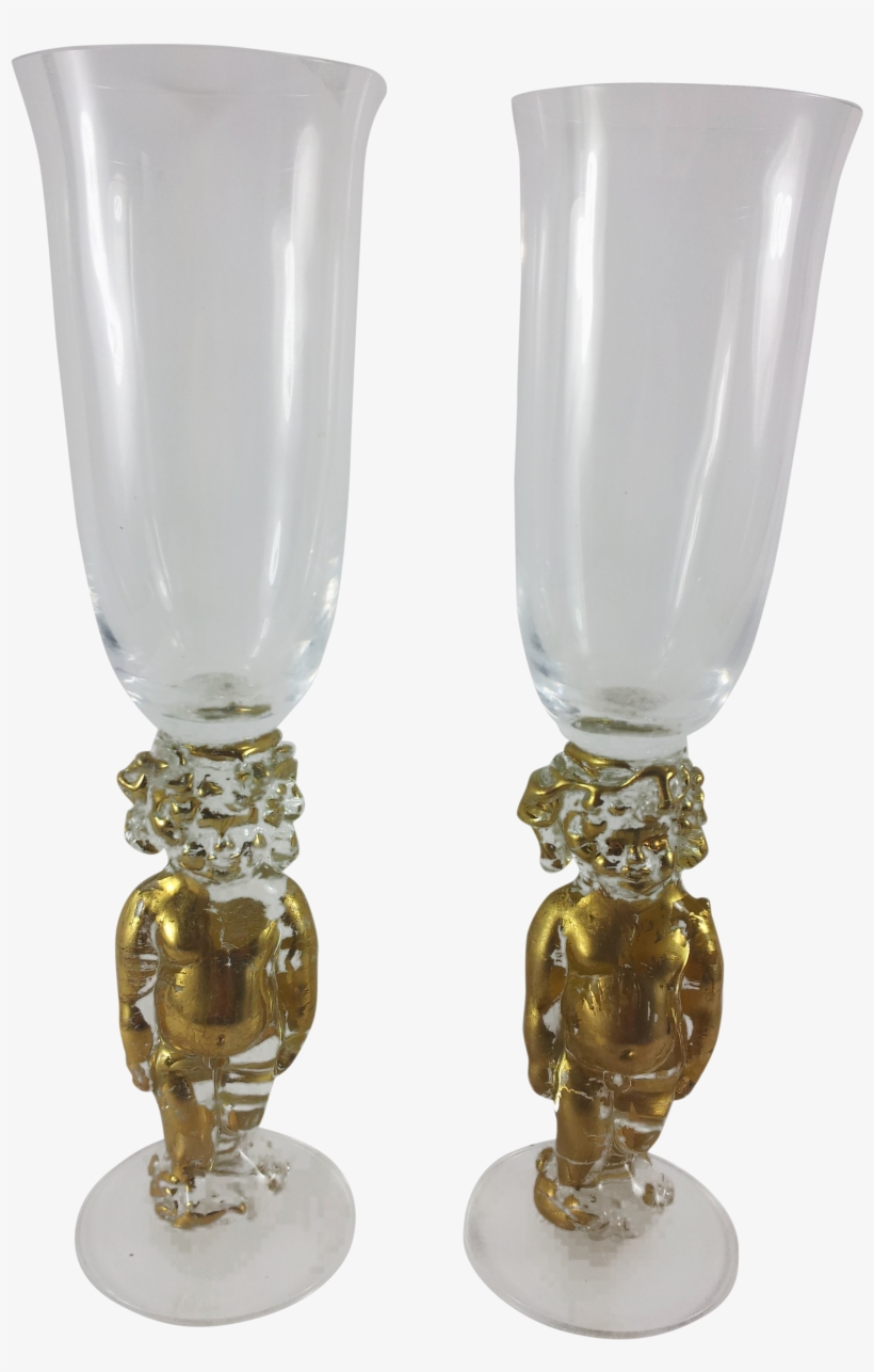 Gilt Cherub Crystal Champagne Flutes - Wine Glass, transparent png