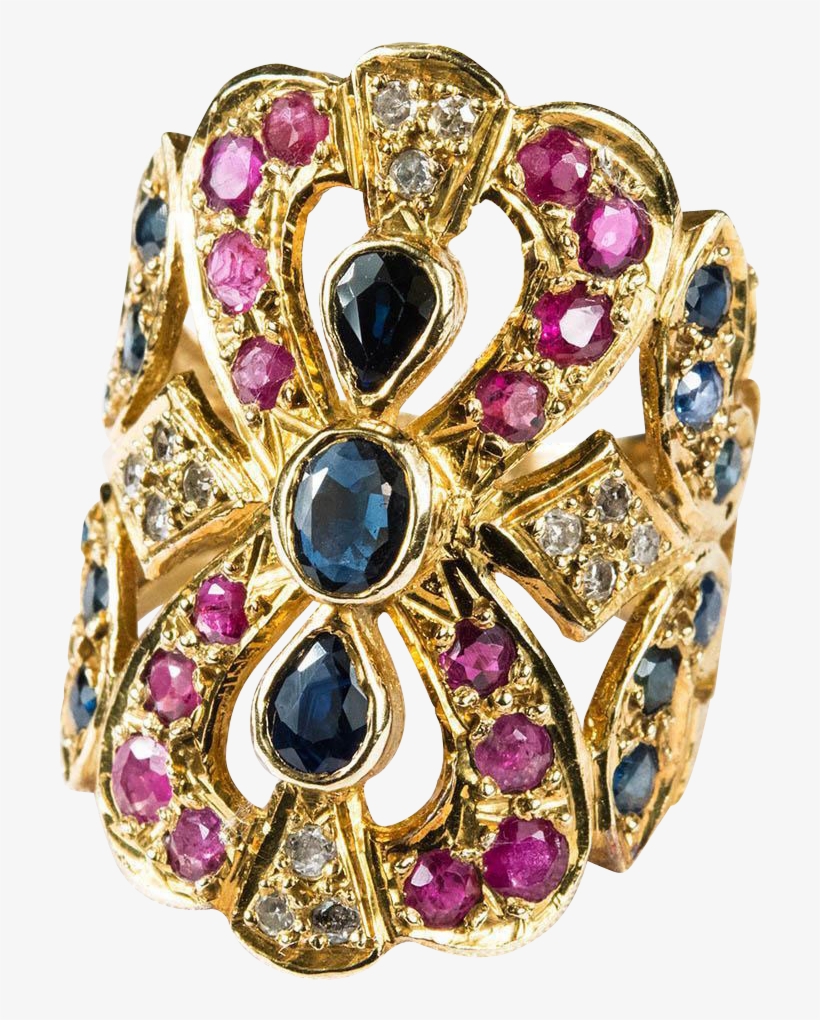 Sapphire Ruby Diamond Ring 750 18k Gold Filigree Wide - Diamond, transparent png
