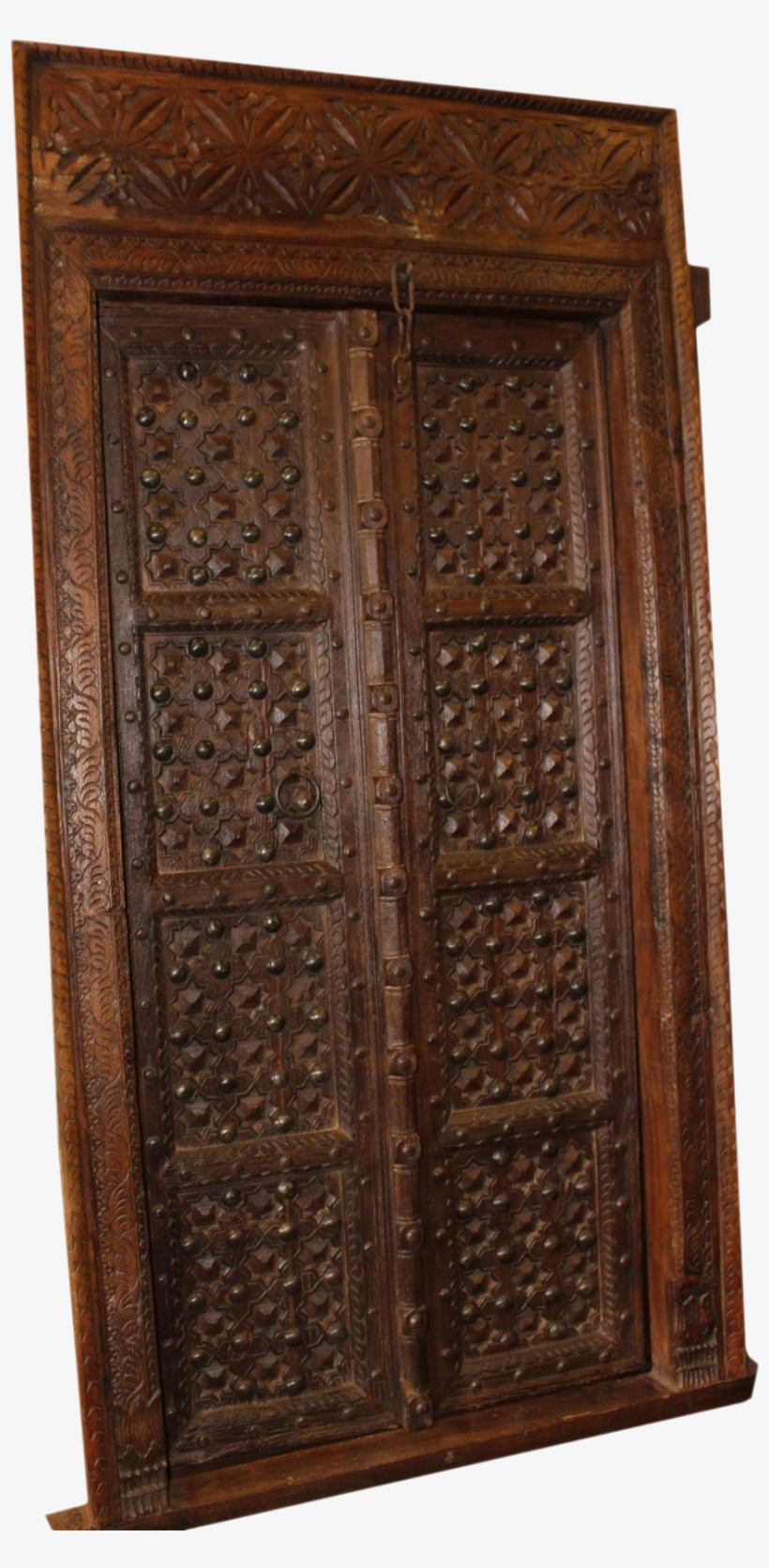 Antique Indian Carved Wooden Door With Metal Fittings - Door, transparent png