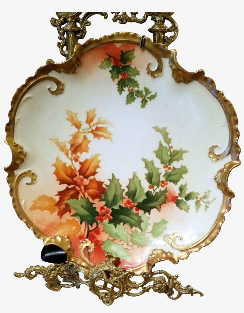 Limoges Hand Painted Holly Berry Wall Plaque Charger,listed - Floral Design, transparent png