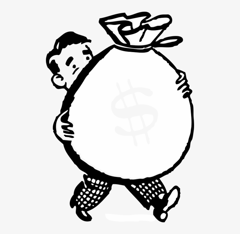 Man Person Money Big Fifties Bag Walk Walking - Man Holding Money Bag Png, transparent png