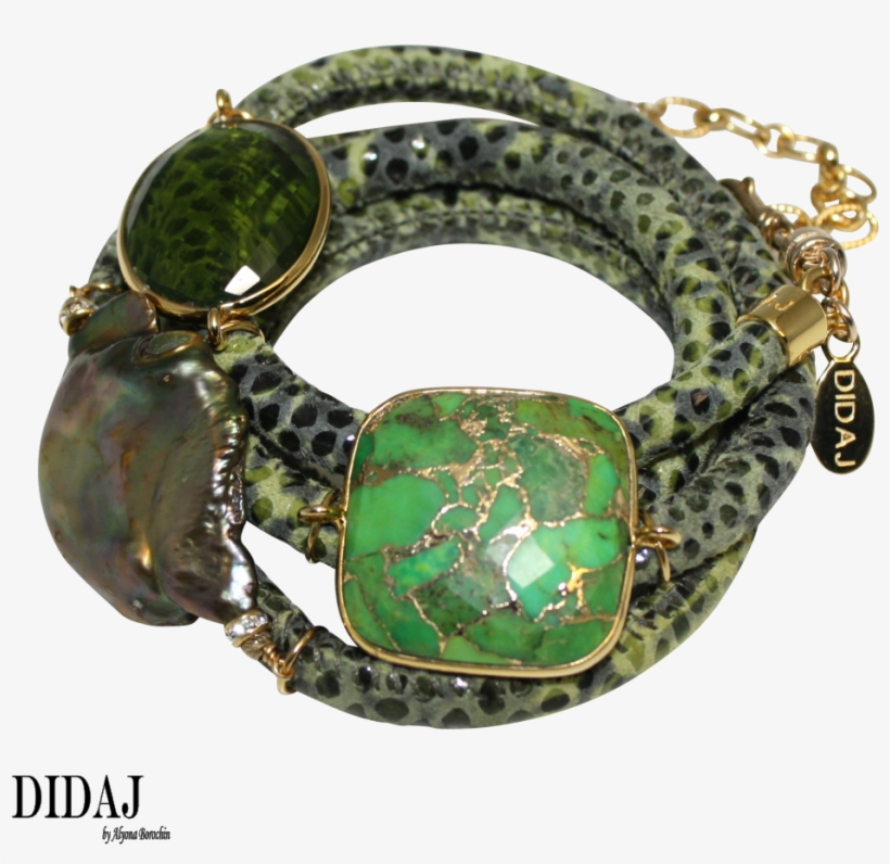 Didaj Olive Green Snake Italian Wrap Leather Bracelet, transparent png