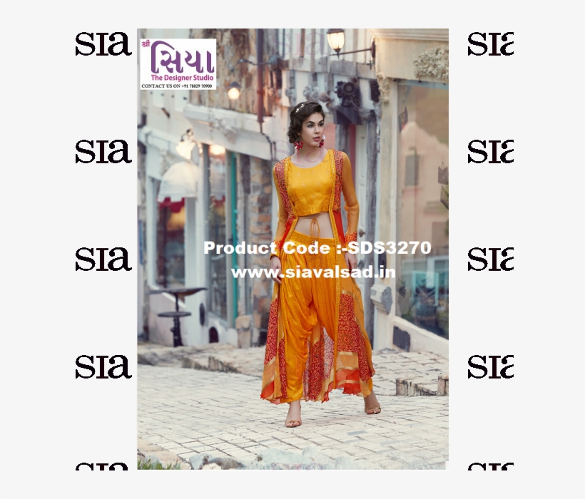 Glossy Yellow With Jacket Style Doti Dress Cum Indo - Mirror Work Dhoti Dress, transparent png