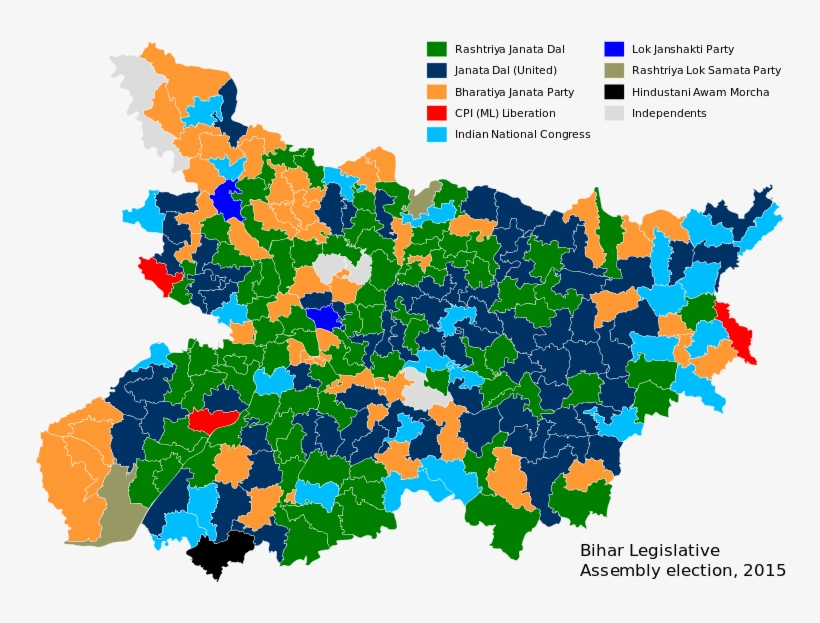 Map Displaying Constituencies Won By Parties - Bihar Assembly Election 2015, transparent png