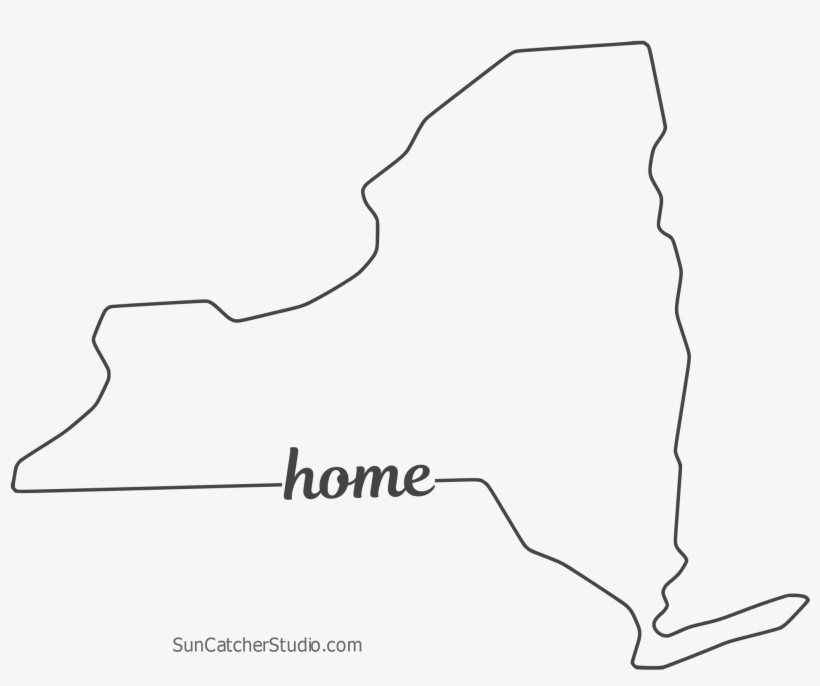 Free New York Outline With Home On Border, Cricut Or - Line Art, transparent png
