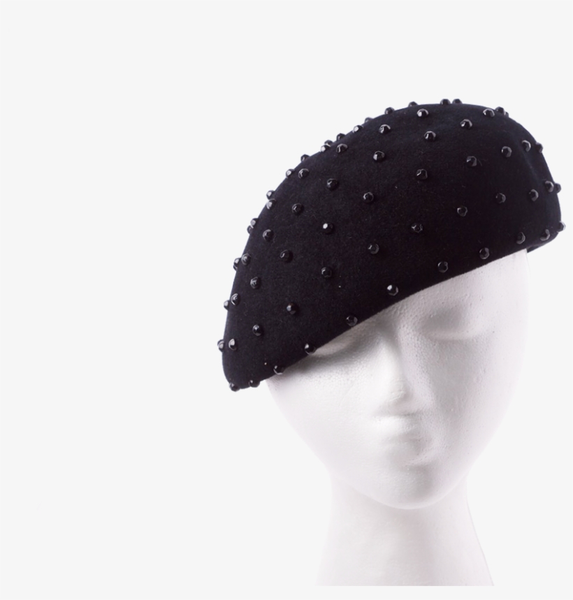 Black Hand Studded Velour Beret - Knit Cap, transparent png