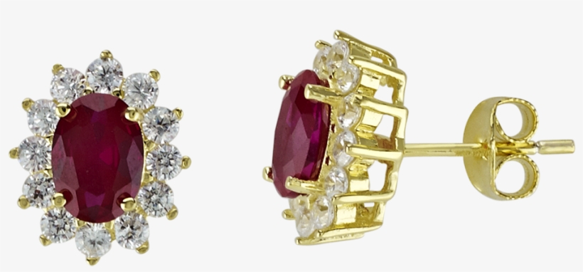 Created Ruby Gold Plated Oval Shape Studs In Silver - Earrings, transparent png
