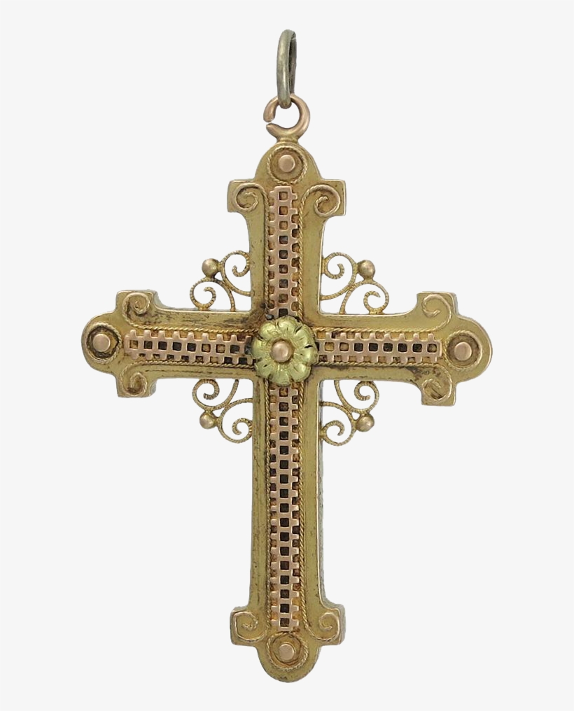 Victorian Period 13k Rose & Yellow Gold Cross Pendant - Cross, transparent png