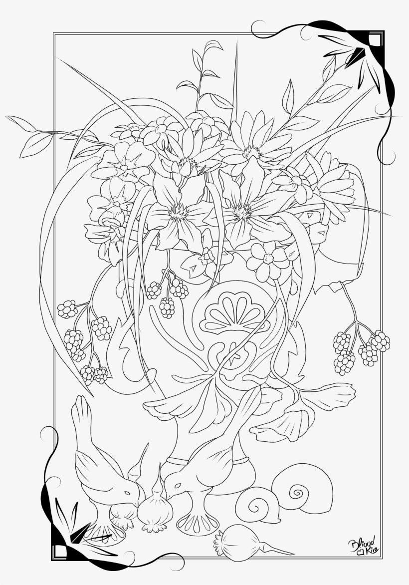 Flower Vase Lineart By Bliood Kira D - Coloring Book, transparent png