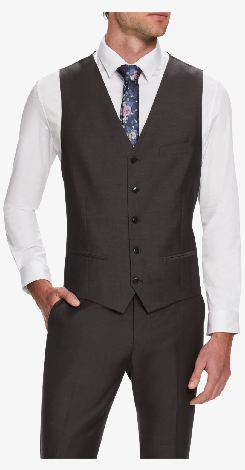 Steel Cavill Textured Waistcoat - Blue Waistcoat Purple Tie, transparent png