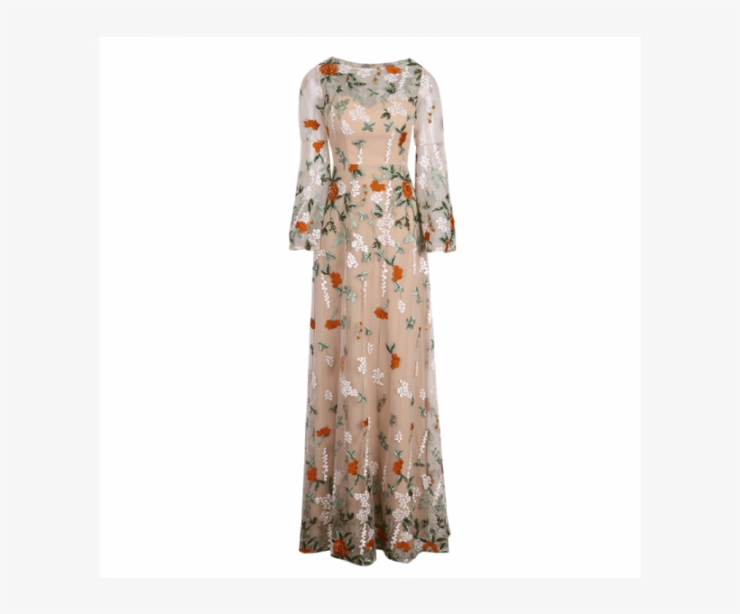 Illusion Neckline Floral Embroidered Evening Prom Dress - Gown, transparent png