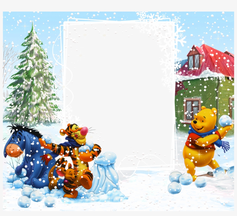 Frames Clipart Winter - Winnie The Pooh Frame Christmas, transparent png