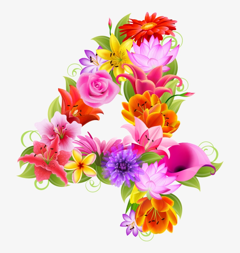 Zona 10 Preescolar Chignahuapan - Number 4 In Flowers, transparent png