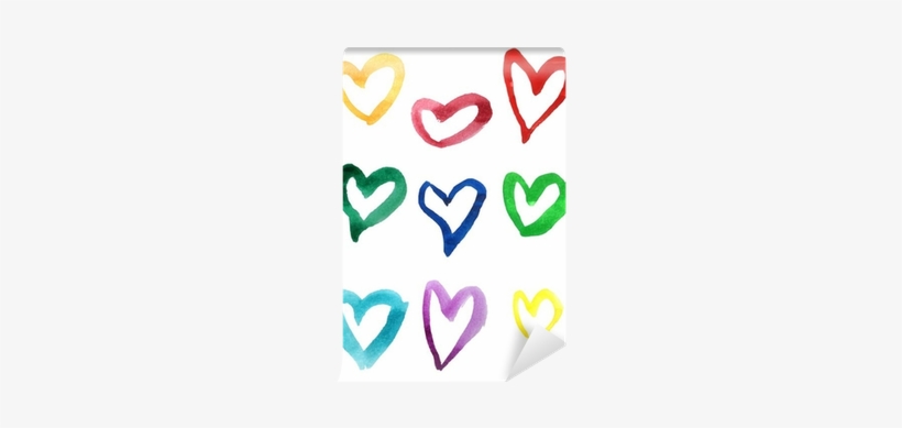 Set Of Colorful Hand Drawn Watercolor Hearts Wall Mural - Watercolor Painting, transparent png