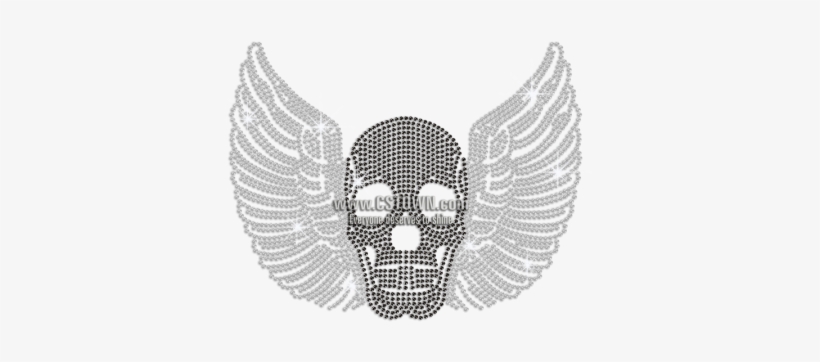 Winged Black Skull Hotfix Rhinestone Transfer Design - Skull, transparent png