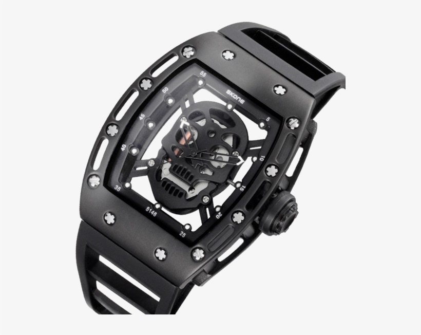 Black On Black Skull Biker Watch - Watches With Skull Design, transparent png