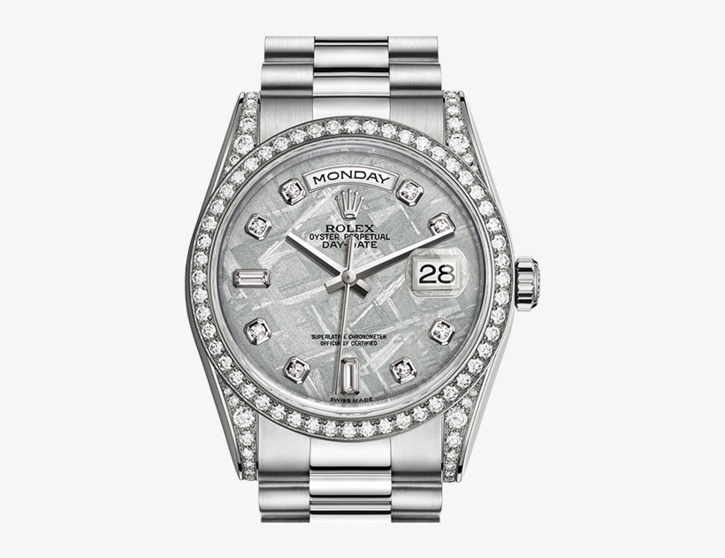 Copy Rolex Day Date 36 White Gold And Diamonds Meteorite - Rolex Day Date White Gold Diamond, transparent png