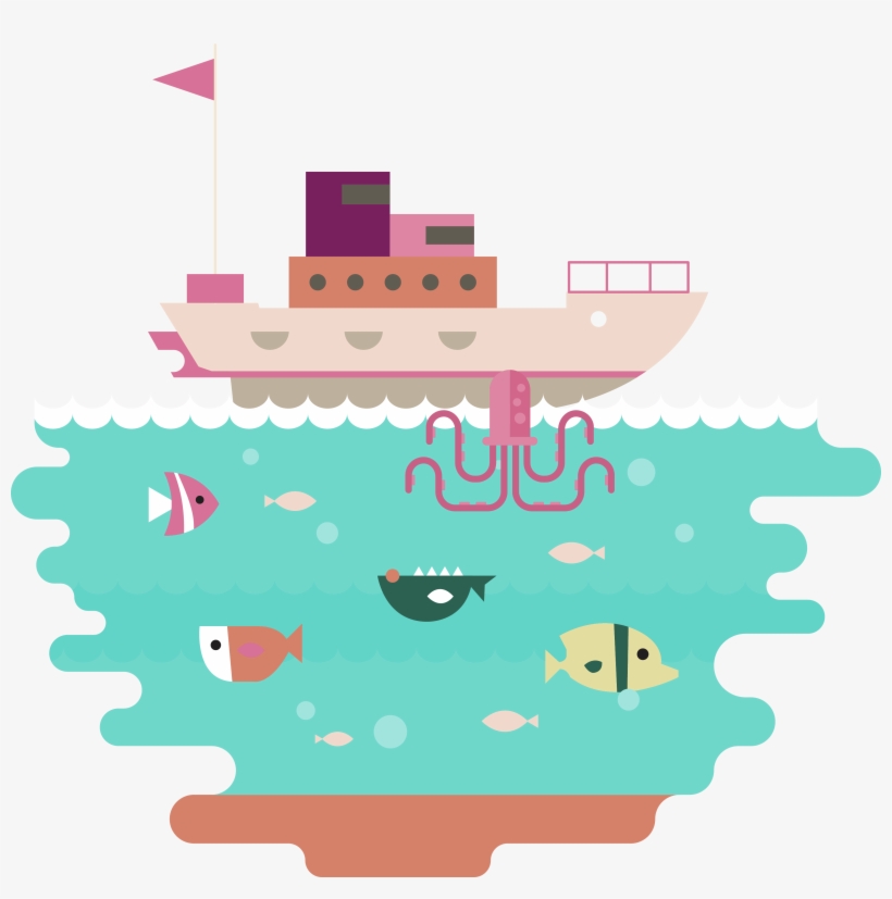 Sea Ocean Euclidean Vector Illustration - Boat, transparent png