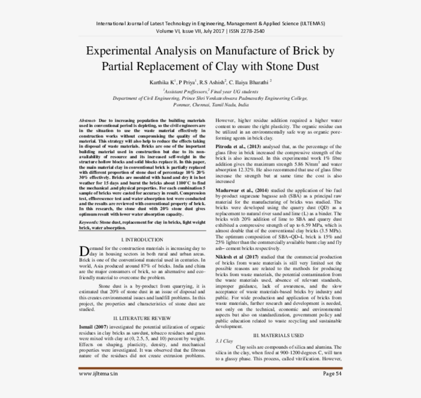 Experimental Analysis On Manufacture Of Brick By Partial - Research Topics About Electrical Installation And Maintenance, transparent png