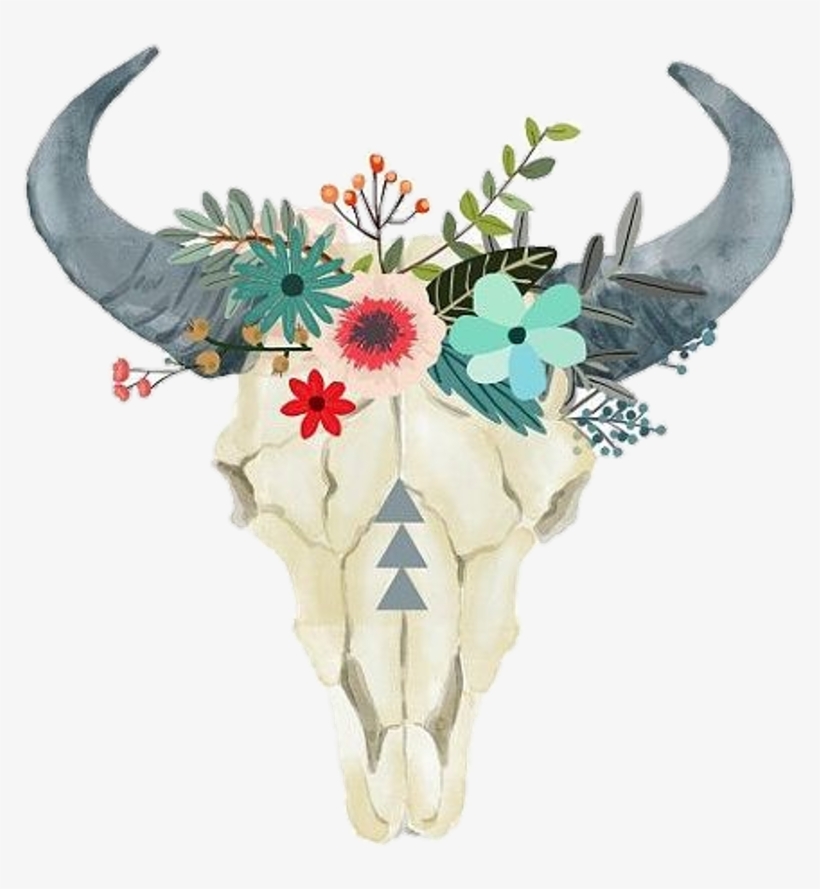 #bull #toro #skeleton #pngstickers #png #watercolor - Boho Bull Skull, transparent png
