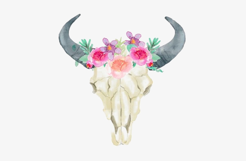 Sheep Skull Wedding Horn Printing Invitation Bull Clipart - Bull Skull With Flowers Png, transparent png
