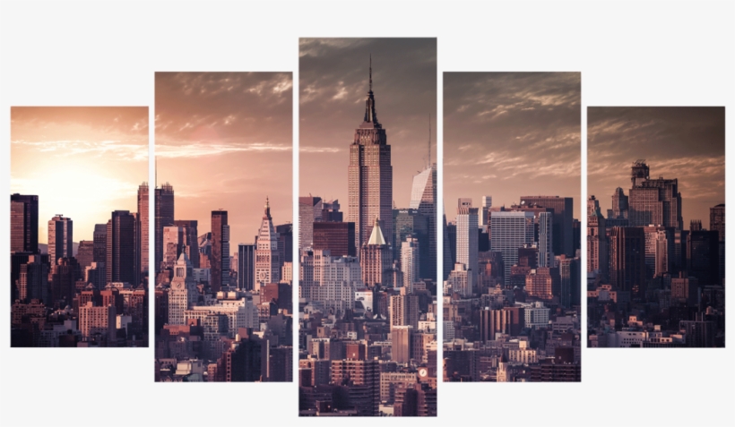 New York City Skyline 5 Piece Canvas - New York Skyline Sunset, transparent png