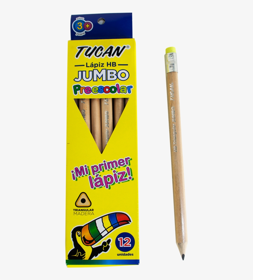 Lápiz Hb Triangular Jumbo De Madera Con Borrador Unidad - Crayones Tucan, transparent png