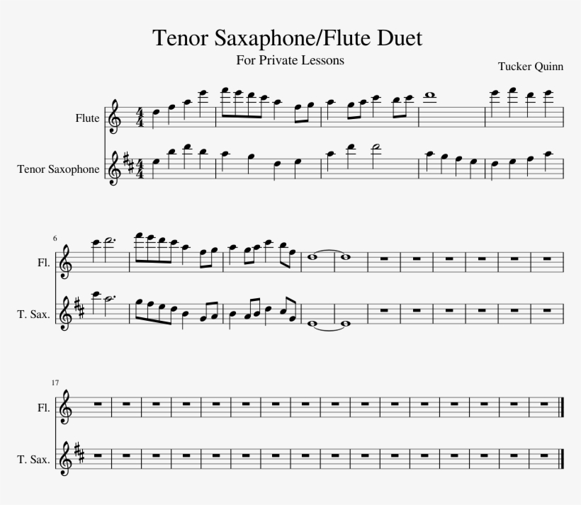 Tenor Saxaphone Flute Duet - Sheet Music, transparent png