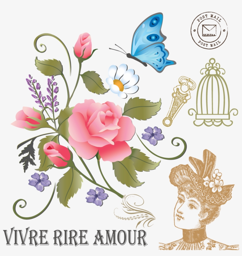 Vintage Roses And Butterflies Is A Downloadable Machine - Garden Roses, transparent png