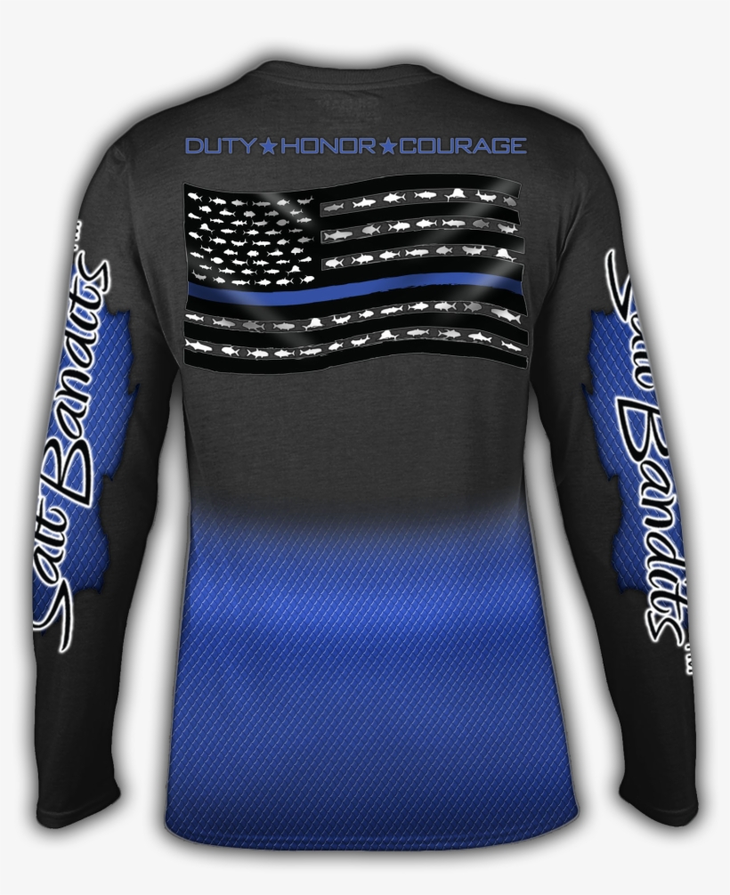 Saltbandits Thin Blue Line Performance Long Sleeve - Long-sleeved T-shirt, transparent png