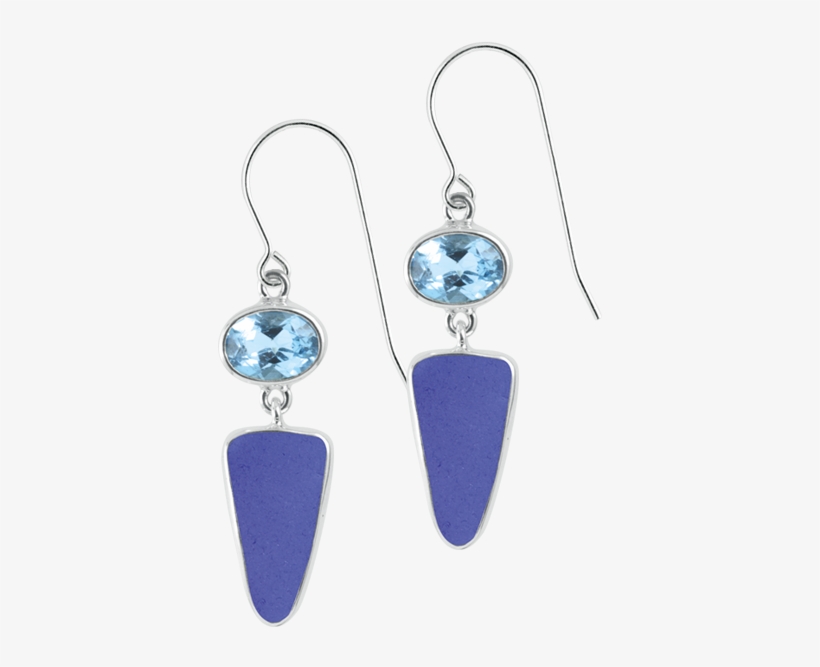 Blue Topaz & Blue Sea Glass Sterling Silver Earrings - Earrings, transparent png